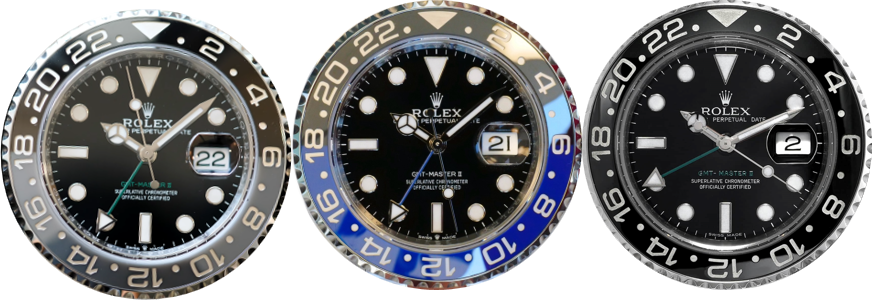 Rolex GMT black, Blue Black and grey black Bezel