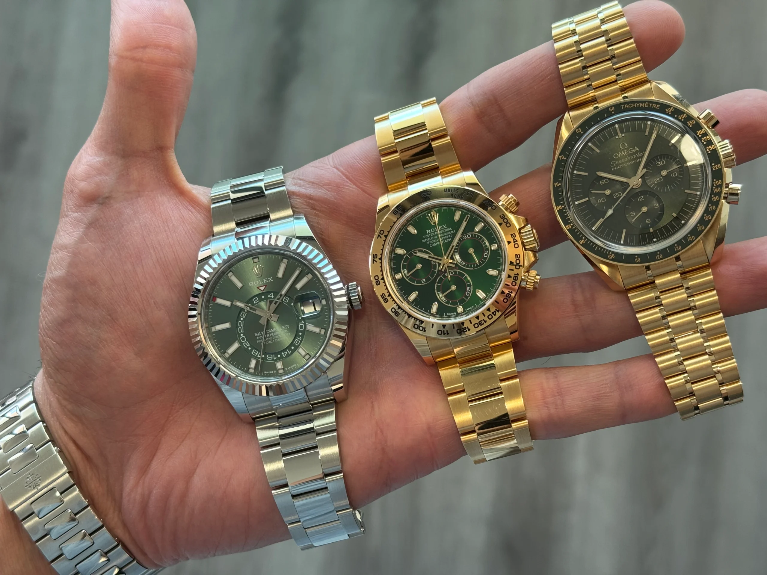 Rolex Daytona, Rolex Sky Dweller and Omega Speedmaster Moonshine comparison